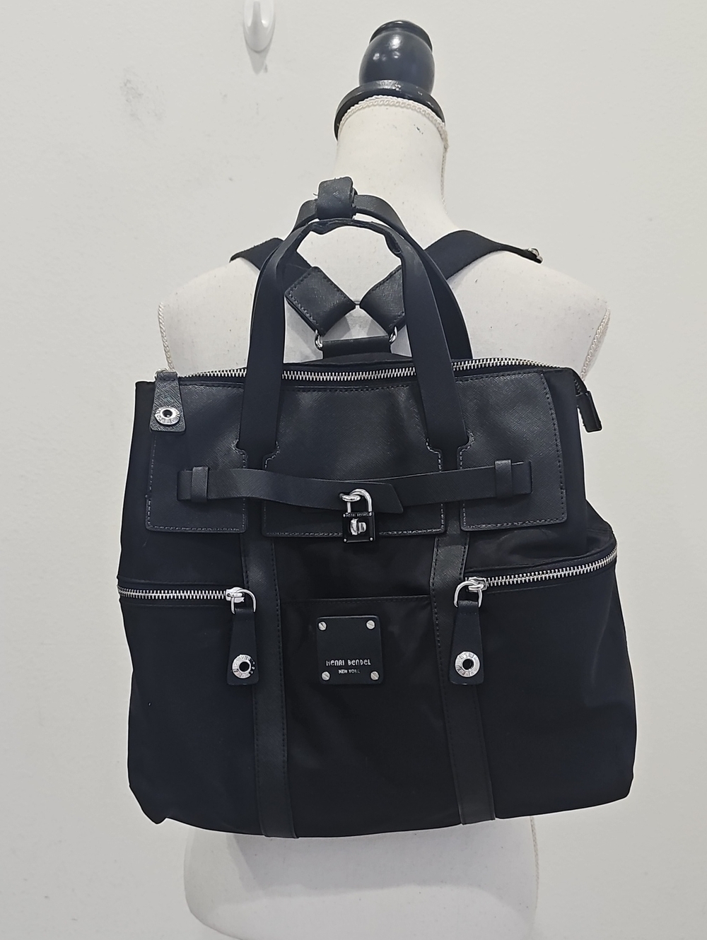 Henri Bendel Jetsetter convertible backpack featuring silver-tone hardware Black - Picture 13 of 16
